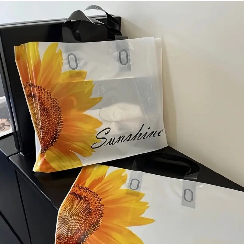 Sunshine Sunflower Plastic Tote Bags - 10 pcs